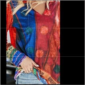 NWOT Misslook tunic top bell sleeve - colorful boho crew neck